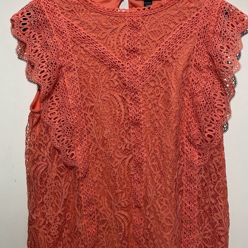 Cable & Gauge Women's Orange Lace Crew‎ Neck Fully Lined Blouse